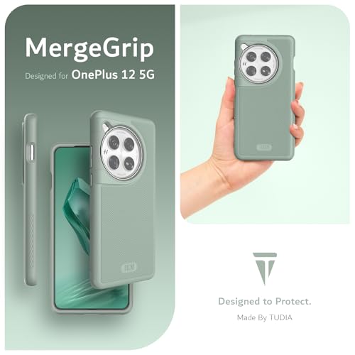 Image of TUDIA [MergeGrip for OnePlus 12 5G Back Cover - Military Grade Drop Tested Dual Layer Shockproof Anti-Slip Heavy Duty Protective Case- Green Lily