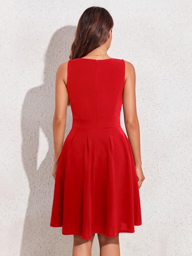 Image of Sureple Women's Retro Sleeveless Swing Casual Work Summer Party Dress with Pockets