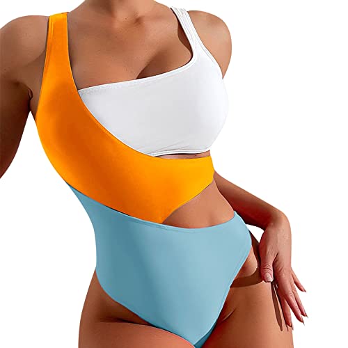Traje de Baño Mujer Psh Up Bañador Reductor Traje de ño para Mujer Trajes ñ ñ Bloque Color con Cuello en U Profundo ñ ñador Sexy Bikini (Sky Blue XL)