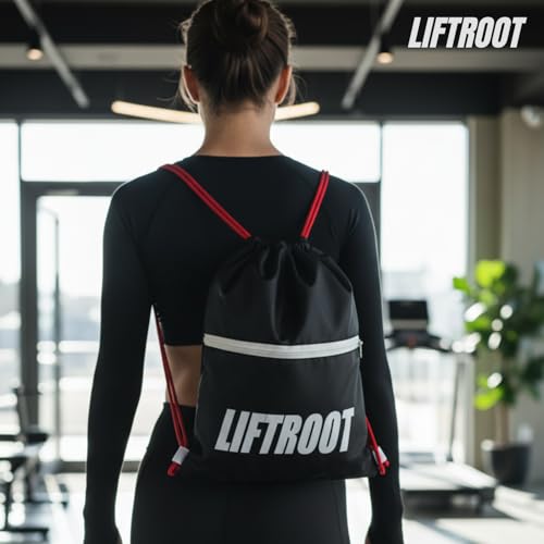 Image of Drawstring Bag for Men & Women, Water-Resistant Polyester PU Matte Sports Drawstring Rope Bag with Zip Pocket | Lightweight Gym, Workout, Travel Sack Bag 15L