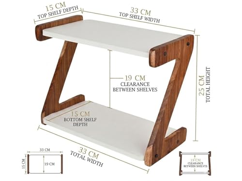 Image of 2 Tier Desktop Bookshelf Organizer for Study Table & Office Desk | Wooden Countertop Storage Rack for Books, Stationery & Decor | Space Saving Tabletop Shelf Organizer | White & Walnut Finish