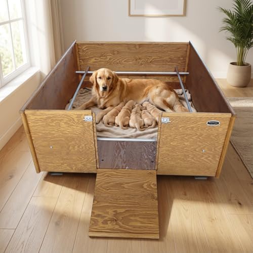 Box Parto in Legno per Cani – Modello Extra Large XXXL – Cassa Parto con Sistema Antischiacciamento – 125 × 150 × 50 cm