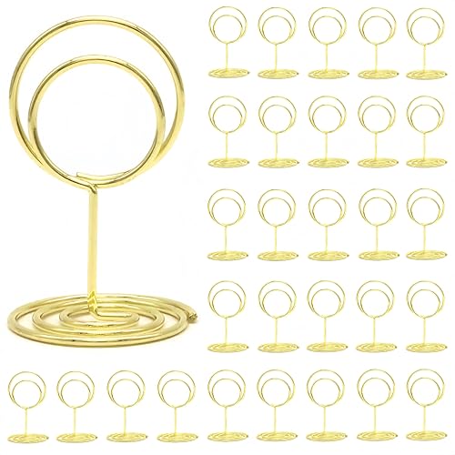 30Pcs Table Number Holders,Wire Place Card Holder Table Sign Holder Name Menu Clips,Picture Stands Photo Stands for Wedding Centerpieces Birthday Party(Gold)