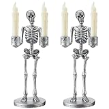 LemonRoad 2 Sets Silver Skeleton Taper Holder for Halloween 13" Gothic Skeleton Candlesticks with Bone Hands, Decorative Centerpiece for Home Tabletop, Mantel, Spooky Decor