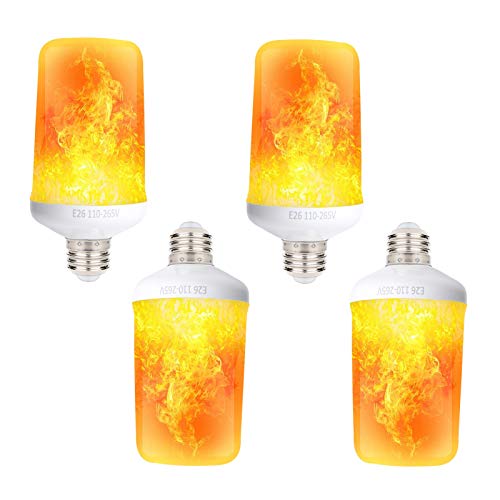LED Simulated Fire Flicker Flame Effect Light Bulb, E26 Base 7W with Gravity Sensor and 4 Lighting Modes Emulation/Gravity Sensing/General/Breathing–for Indoor/Outdoor/Home/Hotel/Bar 4 Pack