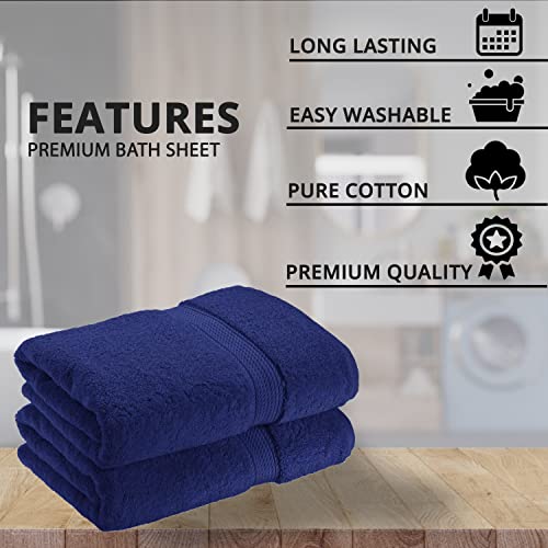 NAUSHA 2 x Super Large Bath Sheets Towels (80 x 140cm) 100% Egyptian Cotton 600 GSM, Royal Blue, 80 x 140 cm - Image 3