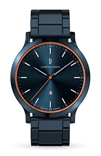 Lilienthal Berlin Herrenuhr Huxley in Dunkeblau Armbanduhr am Stahlarmband aus 316L Chirurgenstahl mit einem Quarzuhrwerk & saphirgehärtetem Mineralglas 40 mm
