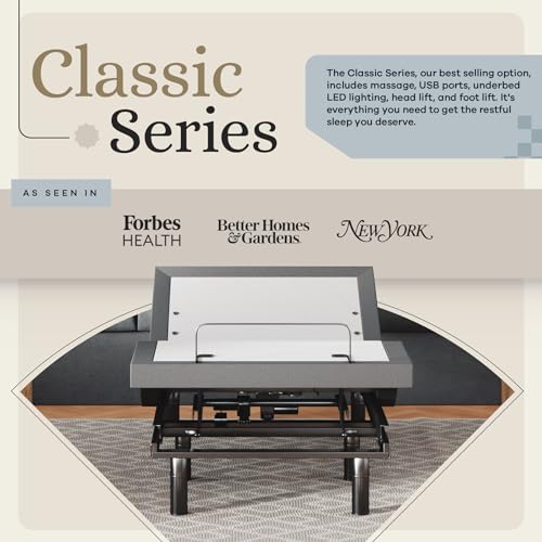 Image of Sven & Son Classic Adjustable Bed Base, Head and Foot Lift, Massage, Under-Bed Lights, USB, Memory, Zero Gravity Smart Frame - Twin XL