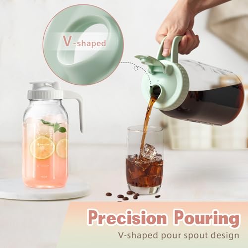 Mason Jar with Pour Spout Lid V-shaped, 2 Quart Iced Tea Pitcher Double Leak Proof, 64 oz Drink Pitcher for Breastmilk, Sun Tea, Juice, Coffee Creamer
