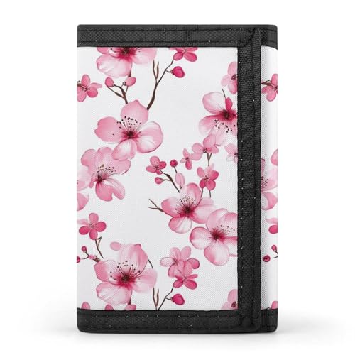 Cherry Flowers Floral Trifold Wallet Slim Credit Card Holder Minimalist Front Pocket Money Clip for Women Men