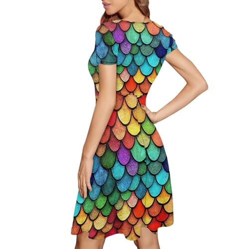 Image of AFPANQZ Womens Casual Summer Lightweight Vintage Dress Short Sleeve Midi Dress Knee-Long Luxury Formal Dress