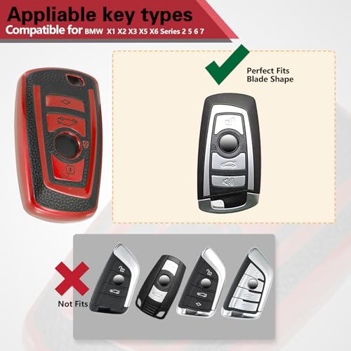Image of Key Fob Cover for BMW, Leather-Style Keychain Tab Cover, Red