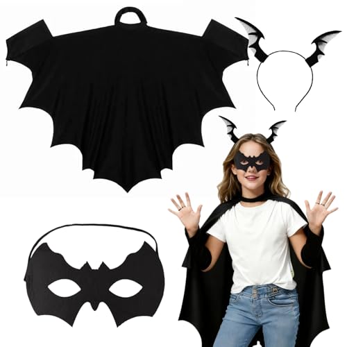 FUIPVGI 3 peças asas de morcego vampiro, inclui asas de morcego, máscara para os olhos, bandana, asas de vampiro camada de morcego disfarce de morcego para adulto, carnaval cosplay disfarce