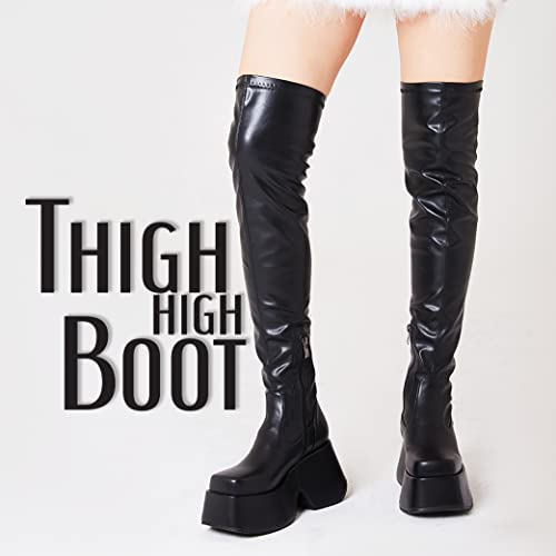 Celnepho Womens Wedge Platform Over The Knee Thight High Chunky Block High Heel Square Toe Side-Zip Gothic Riding Combat Motorcycle Boots For Women #TOP2