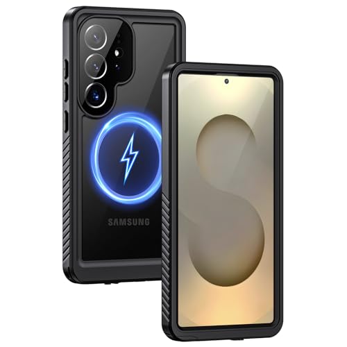 Image of Lanhiem Magnetic for Samsung Galaxy S25 Ultra Case, IP68 Waterproof Dustproof, Built-in Screen Protector, Rugged Full Body Shockproof Cover for Galaxy S25 Ultra 5G 6.9 Inch, Black /Clear
