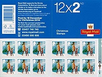 12 x 2nd Second Class Christmas 2014 Stamps, Self