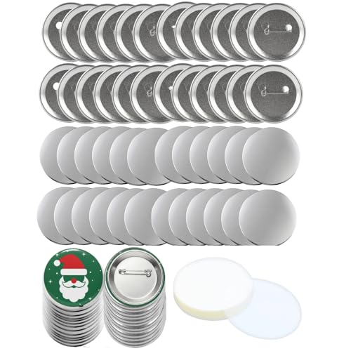Livaedge Button Maker Supplies 100 Sets 32mm 1.25 Inch Metal Shells Pin Back Cover & Clear Plastic Films for Badge Refill Compatible with Round Badge Button Maker Machine Perfect for DIY Crafts
