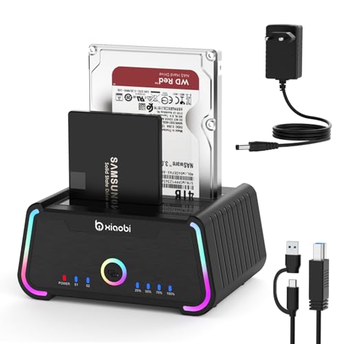 Hard Drive Docking Station USB C Dual Bay Dock for 2.5/3.5 SATA HDD SSD Hard Drive Reader up to 5Gbps Support UASP Offline Cloning Function