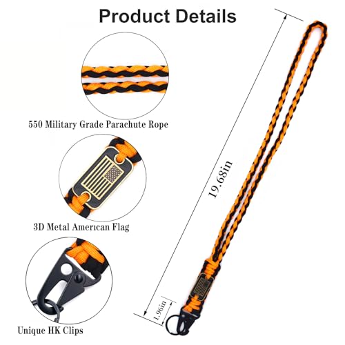 ZXKHYOR 2 peças de colar de cordão de paracord resistente, chaveiro trançado 550 com bandeira dos EU