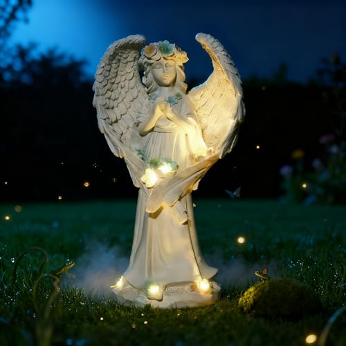 XIAPUX Solar Garden Statues Outdoor Decor Resin Lights Garden Angel Statues for Outside Lawn Yard Patio Balcony Art Sculptures Gifts for Mom Women