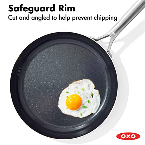 Image of OXO Mira 12 inch Frying Pan Skillet, Tri-Ply Stainless Steel Non-Toxic PFAS-Free Ceramic Nonstick, Induction Suitable, Multi Clad, Dishwasher & Oven Safe, Metal Utensil Safe, Silver