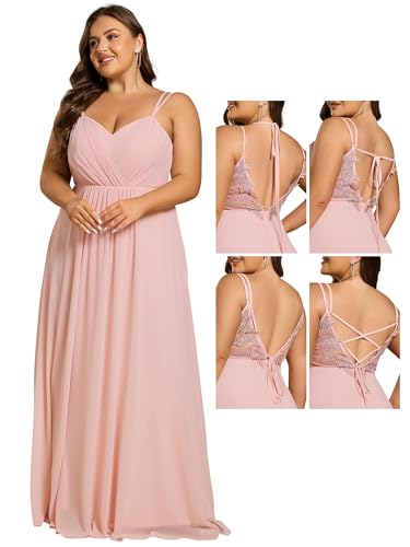 Image of Ever-Pretty Women's Pleated Backless Applique V Neck A Line Chiffon Sleeveless Plus Size Bridesmaid Dresses 01692-DA