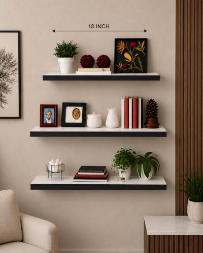 Image of TAKME Premium 3 Tier Floating Wall Shelves with Warm LED Lights, Modern Wall Mounted Display & Storage Rack, Engineered Wood /MDF Decorative Shelving Unit for Living Room, Bedroom, Office & Home Decor