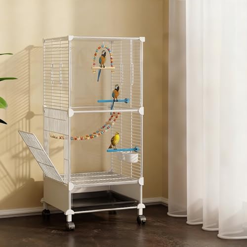 複数のインコ、セキセイインコ、文鳥、オカメインコその他のペット に最適な大型バードケージです。このインコ用は組み立てが簡単で 滑り止めトレイも付いています餌のこぼれを防ぎます でお手入れも簡単で。巣、止まり木、餌入れと水入れ、飼育ケージが含まれています。(