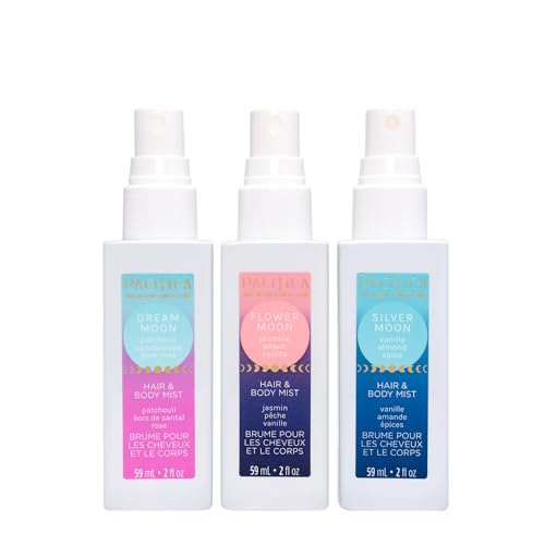 Image of Pacifica Moon Moods Hair Perfume & Body Fragrance Spray Mist Trial Set - Dream, Flower & Silver Moon - Sampler Discovery Gift Pack - Travel-Size, Vegan & Cruelty-Free, 2 oz each (Pack of 3)
