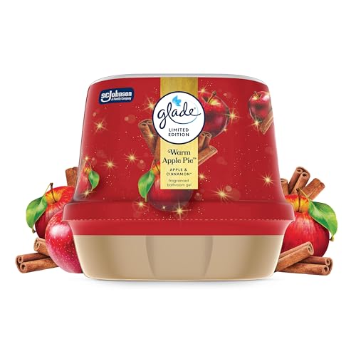 Glade Fragranced Bathroom Gel Air Freshener Discreet Odour Eliminator Infused with Essential Oils Limited Edition Christmas Air Freshener Warm Apple Pie 180g