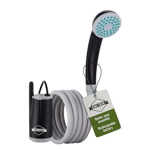 Hike Crew Portable Battery-Operated Shower with LED Light | Outdoor Camping Handheld Shower Head with 70-Min Rechargeable Battery, Water Purifying Pump, 6-Ft Hose & Hands-Free Suction Cup Hook Mount