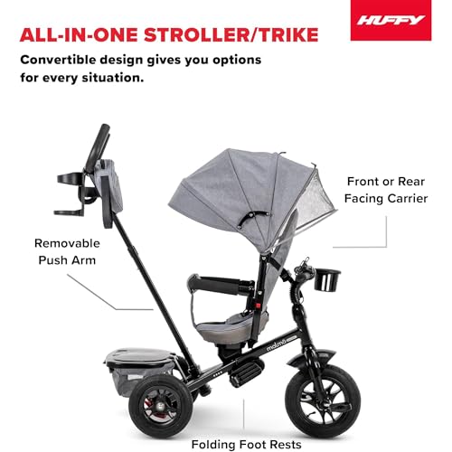 Image of Huffy Malmo Ultra 4-in-1 Canopy Trike with Adjustable Push Handle, Folding Footrest, Removable Canopy, and Accessories , Gray