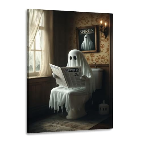 Canvas Wall Art Prints Picture Vintage Decor Ghost Toilet Bathroom