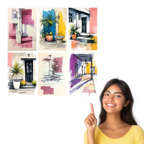 Image of SiddArtify Wall Art Prints Set - Architectural Sketch Poster Decor for Living Room Bedroom Office - 8x12 Sticker Pack of 6