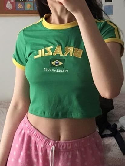 Vintage Graphic Baby Tees for Women Brazil Shirt Y2k Tops Baby Crop Tees 90s Summer Going Out Tops Streetwear Shirts - Image 4