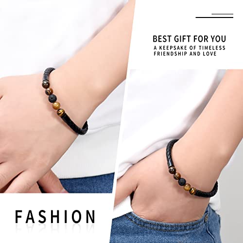 Shajwo Cremation Jewelry Lava Stone Urn Bracelet For Ashes For Women Men Chakra Healing Balancing Genuine Leather Memorial Bracelets,Lava+Tiger Eye #TOP2