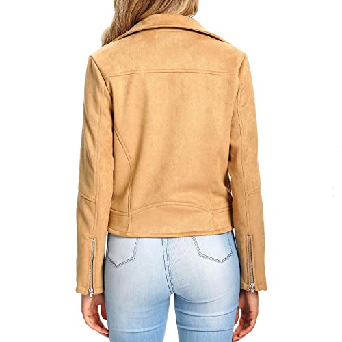 S P Y M Womens Faux Suede Jackets Casual Long Sleeve Zipper Up Short Moto Biker Coat Regular And Plus Size #TOP4