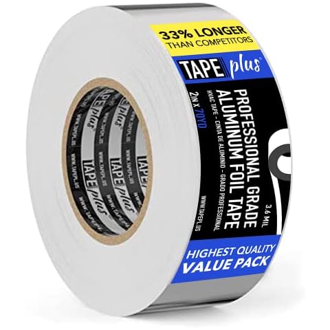 TapePlus Professional Grade Aluminum Foil Tape - 2 Inch by 210 Feet (70 Yards) 3.6 Mil - High Temperature Tape - Aluminum Tape for HVAC, Sealing & Patching, Hot & Cold Air Ducts, Metal Repair & More Cover