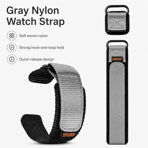 Adjustable Nylon Watch Band, Quick Release Sport Loop Strap, 16mm 18mm 20mm 22mm Replacement Watch Band Compatible with Select Samsung, Garmin, Fossil, Timex, Casio, Seiko and Citizen Watches (grey, 22mm) by LDDAL - Used condition - Image 2