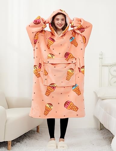 Image of KFUBUO Wearable Blanket Hoodie for Adults Sherpa All Patterns Oversized Sweatshirt Blanket with Pocket