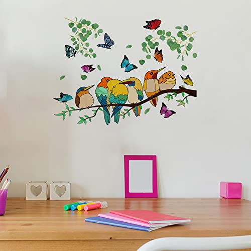 Wall Stickers, Colorful Robin Bird And Tree Branch With Flowers Self-Adhesive Wall Decal, Removable Diy Mural Decorations For Living Room Bedroom Baby Room, Type 5 #TOP3
