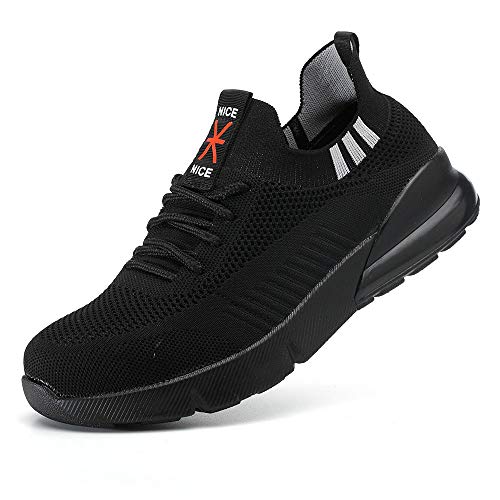 Zapatos de Trabajo Hombre Mujer Zapatillas de Seguridad con Punta de Acero Ligero Suave y Comodo Industrial Transpirable Deporte Deguridad Unisex Negro 37EU