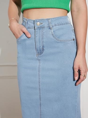 Image of Dolce Crudo Women's Flared High-Rise Stretchable Denim Maxi Skirt