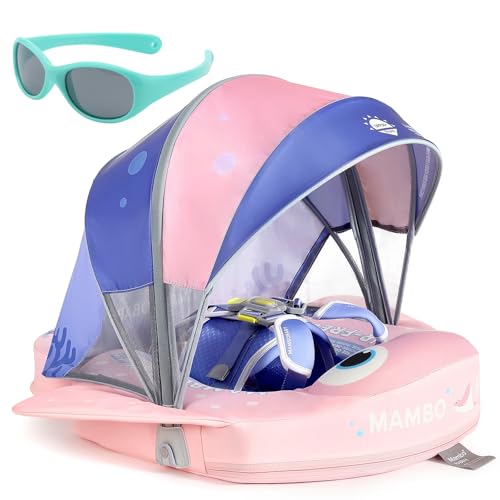 Image of Mambobaby Float with Canopy and Tail New Upgraded Non-Inflatable Baby Pool Float Mambo Float Swim Trainer Solid Infant Swim Float Adjustable Pearl Foam Baby Swim Ring
