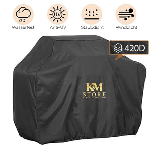 Grillabdeckung Wetterfest Grill Abdeckhaube 420D Oxford-Stoff Grillhaube Gasgrill Abdeckung Grill Schutzhülle UV-beständig Schutz vor Regen Grill Abdeckplane Serie (145x61x117cm) Größe: M – Bild 4