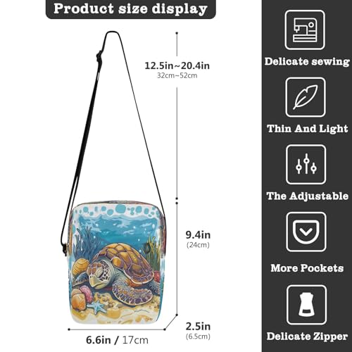 Crossbody Bag Beach Sea Turtles Starfish Shell Messenger Bag for Women Men Purse Shoulder Bag Satchel Bag with Adjustable Strap 214B89143