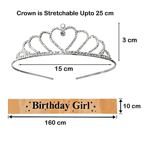 Image of DECOFY 3 Pc Birthday Set Black Sash Crown Tiara Taj Hairband for Kids Girls Women Princess Queen Dress Up Accessories Birthday Celebration Decoration Gift Set Elegant Fancy Royal Look
