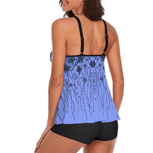 MARZXIN Tankini Swimsuit for Women Floral Two Piece Bathing Suit Swimwear Tank Top Swimwear with Boyshorts New Blue Pattern L