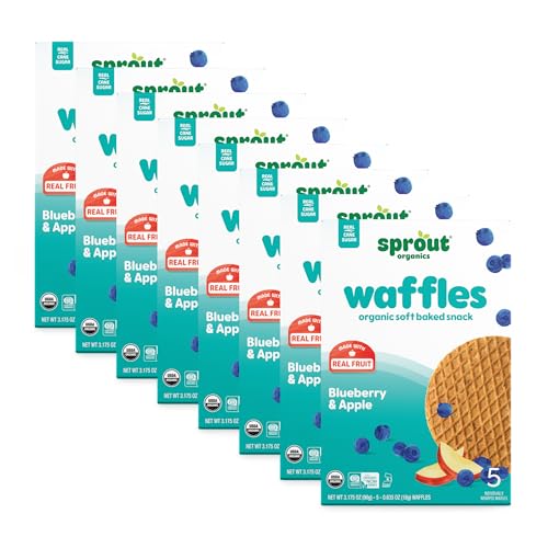 Sprout Organic Baby Food, Stage 4 Toddler Snacks, Blueberry Apple Wafflez, Single Serve Waffles 5 Count(Pack of 10)
