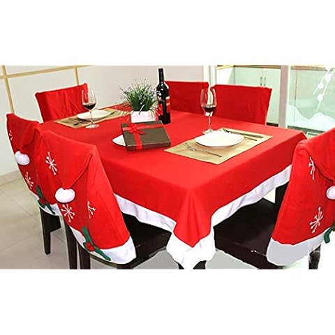 MineDecor A Set of Christmas Tablecloth and Chair Covers Santa Hat Christmas Decoration Table Dinner Decor Cover